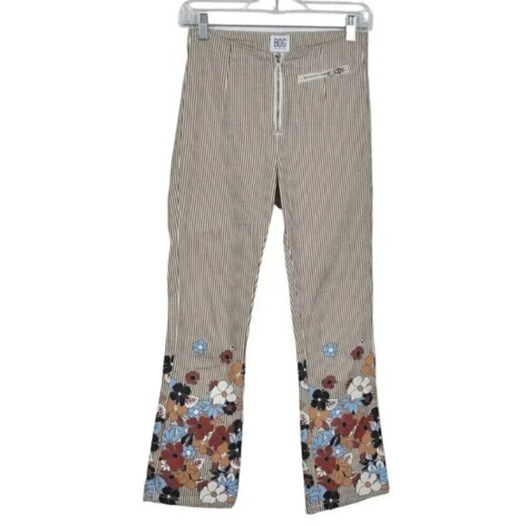 Urban Outfitter BDG Striped Floral Crop Kick Flare High Rise Pants Size 25 - Picture 5 of 11